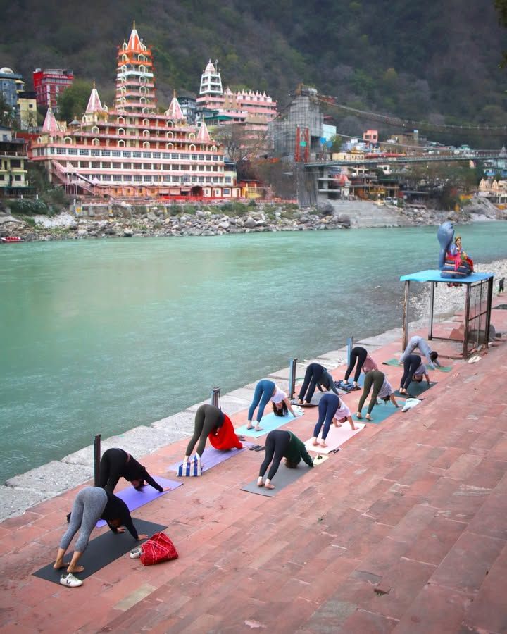 Yoga practice by the sacred Ganges River in Rishikesh
